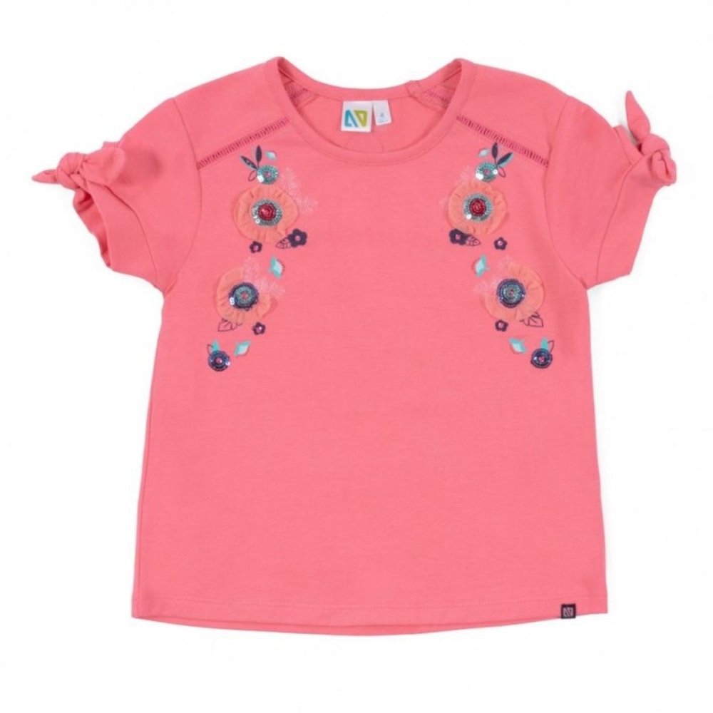 Nano Coral Short Sleeve Tee with Navy Embellishments